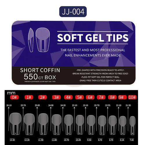 550pcs Soft Gel Nail Tips Medium Short Almond Coffin Full Cover Matte