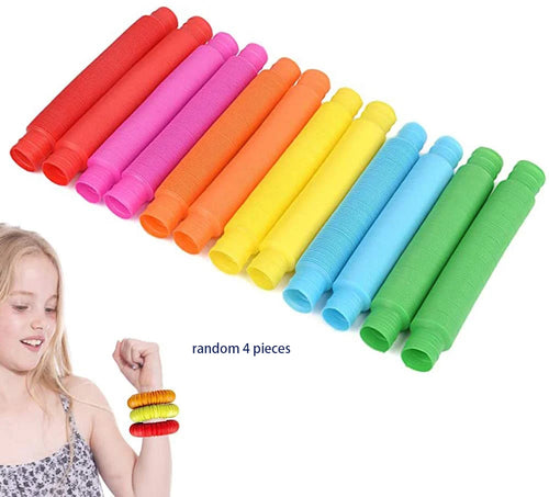 4 Pack Mini Pop Tube Sensory Fidget Toy Colorful Heavy-Duty for