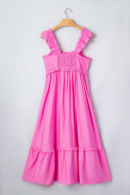 Solid Ruffle High Waist Sleeveless Maxi Dress