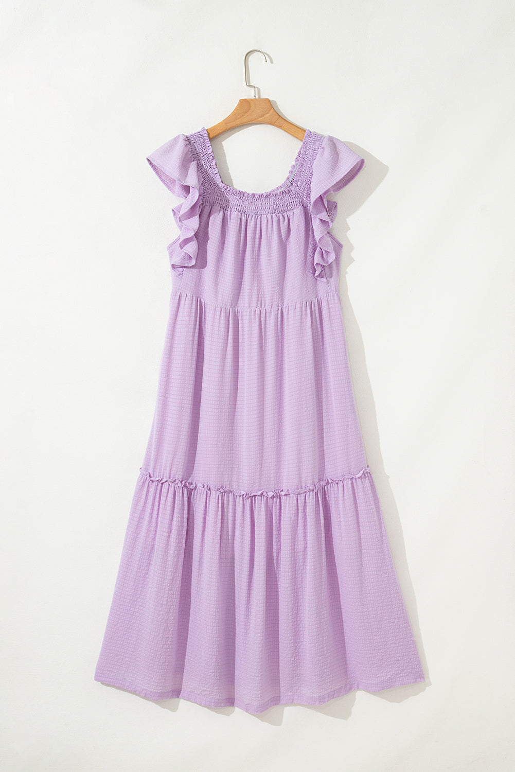 Ruffle Flutter Sleeve Square Neck Textured Maxi Dress