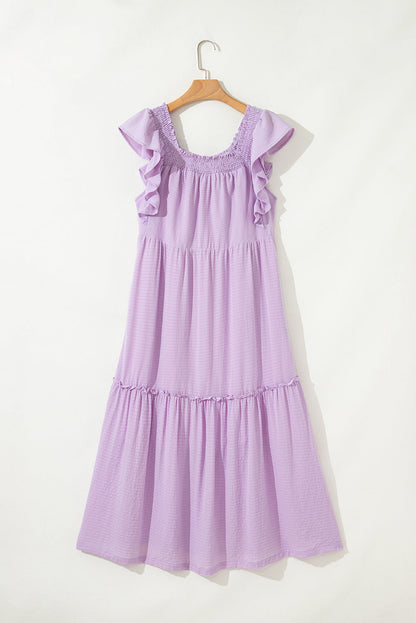 Ruffle Flutter Sleeve Square Neck Textured Maxi Dress