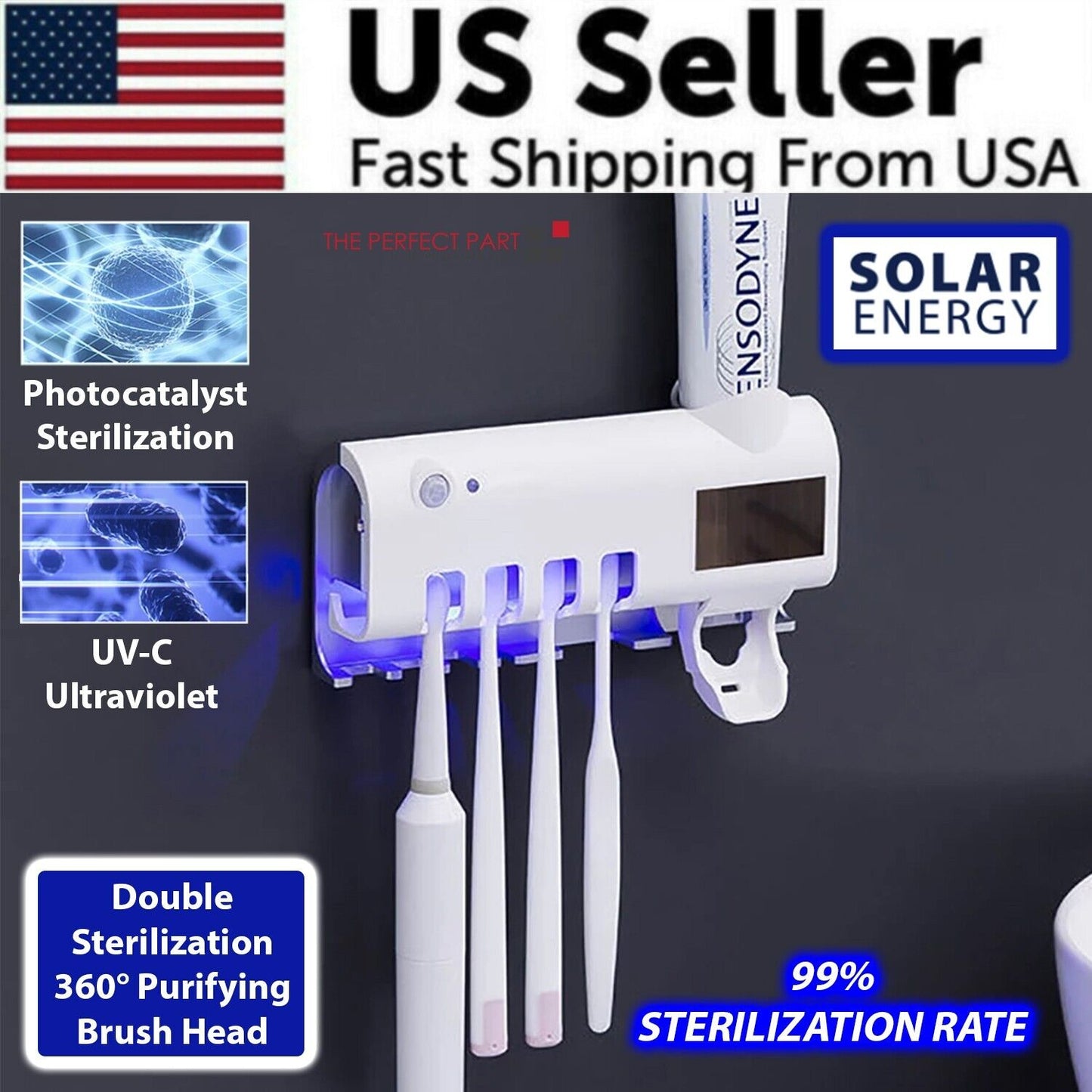 UV Light Sterilizer Toothbrush Holder Cleaner & Automatic Toothpaste