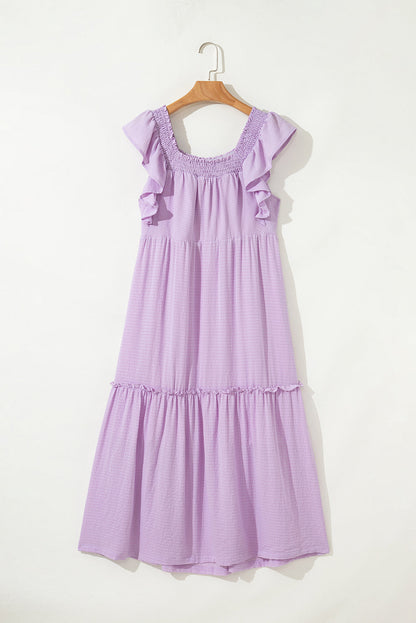 Ruffle Flutter Sleeve Square Neck Textured Maxi Dress