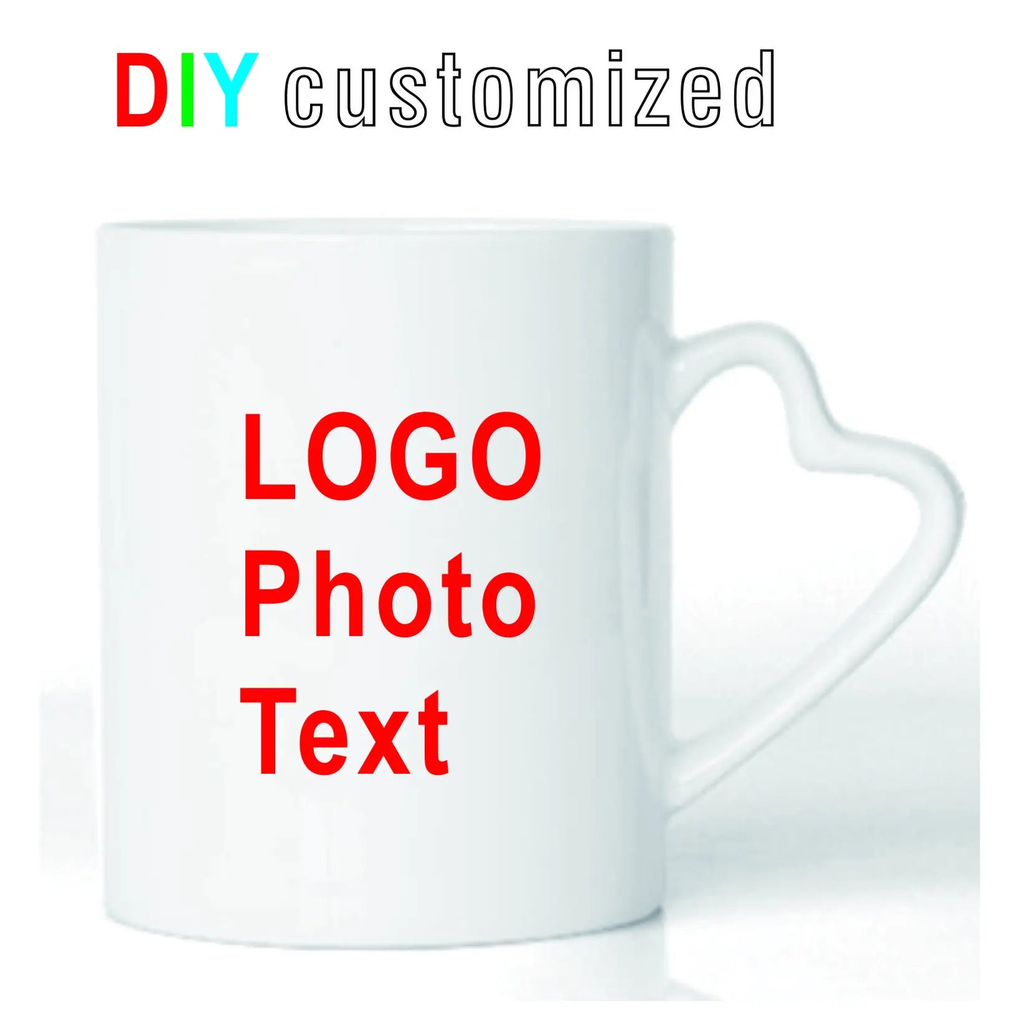 DIY Customized 350ML 12oz Ceramic Mug Heart Handle Type Personalized