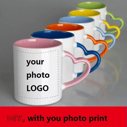 DIY Customized 350ML 12oz Ceramic Mug Heart Handle Type Personalized
