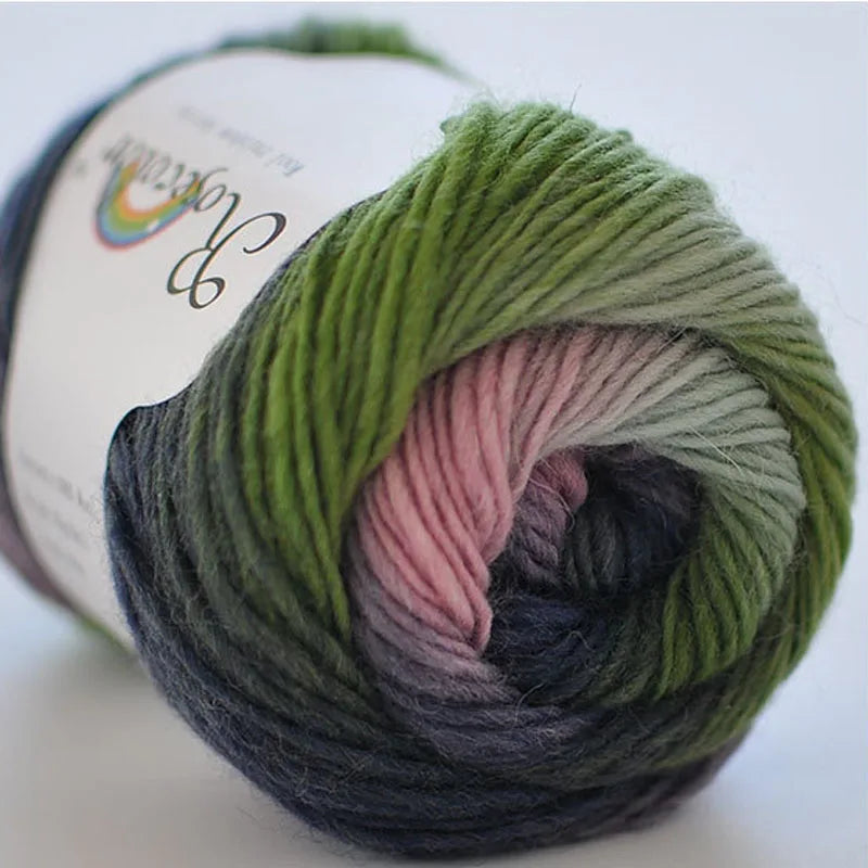 100% Wool Yarn Rainbow Color for Hand Knitting Crochet Plush Thickness