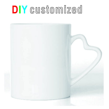 DIY Customized 350ML 12oz Ceramic Mug Heart Handle Type Personalized