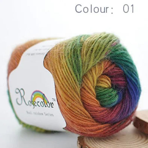 100% Wool Yarn Rainbow Color for Hand Knitting Crochet Plush Thickness