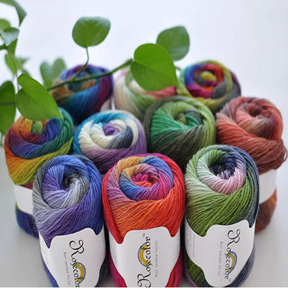 100% Wool Yarn Rainbow Color for Hand Knitting Crochet Plush Thickness