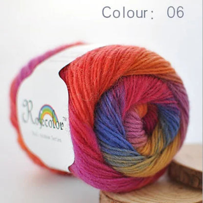 100% Wool Yarn Rainbow Color for Hand Knitting Crochet Plush Thickness