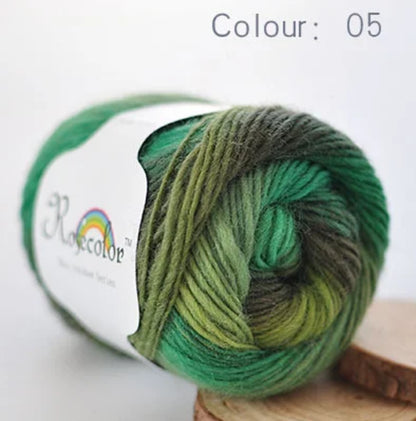 100% Wool Yarn Rainbow Color for Hand Knitting Crochet Plush Thickness