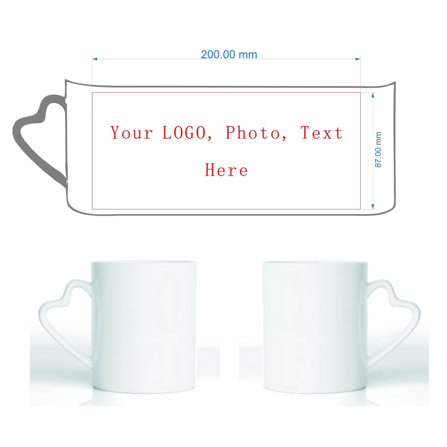 DIY Customized 350ML 12oz Ceramic Mug Heart Handle Type Personalized