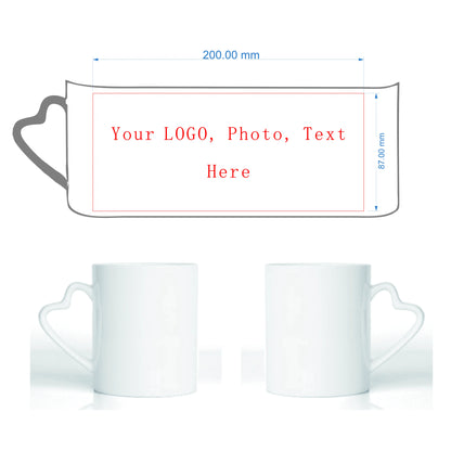 DIY Customized 350ML 12oz Ceramic Mug Heart Handle Type Personalized