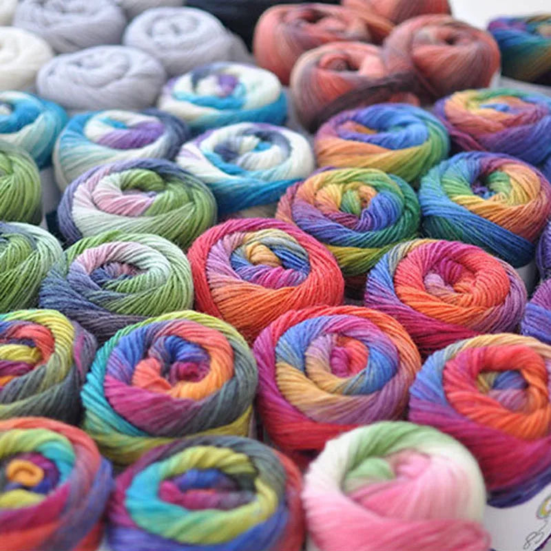 100% Wool Yarn Rainbow Color for Hand Knitting Crochet Plush Thickness