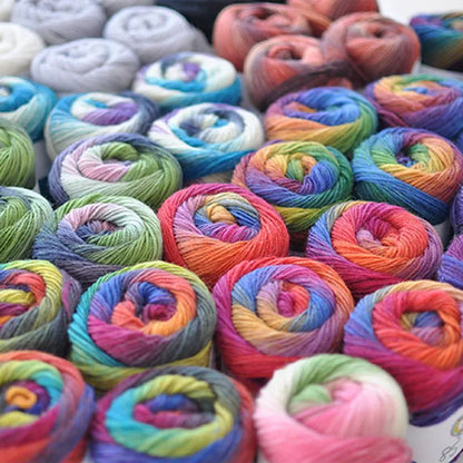 100% Wool Yarn Rainbow Color for Hand Knitting Crochet Plush Thickness