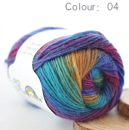 100% Wool Yarn Rainbow Color for Hand Knitting Crochet Plush Thickness