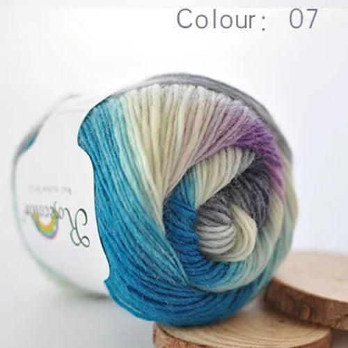 100% Wool Yarn Rainbow Color for Hand Knitting Crochet Plush Thickness