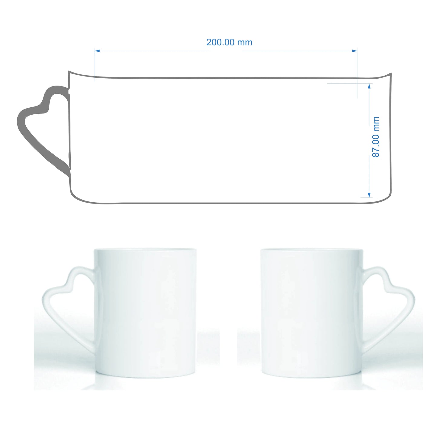 DIY Customized 350ML 12oz Ceramic Mug Heart Handle Type Personalized