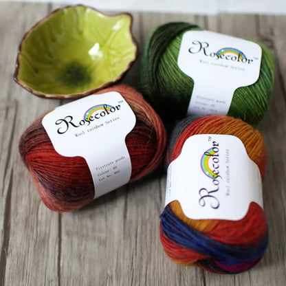 100% Wool Yarn Rainbow Color for Hand Knitting Crochet Plush Thickness