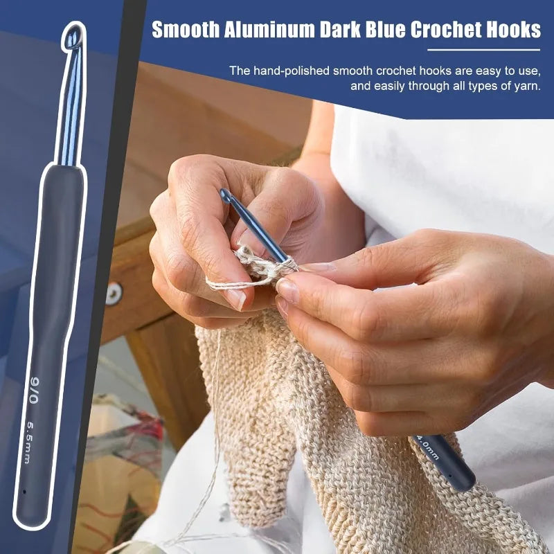 9pcs Dark Blue Crochet Hooks Ergonomic Soft Grips, 9PCS Crochet Set
