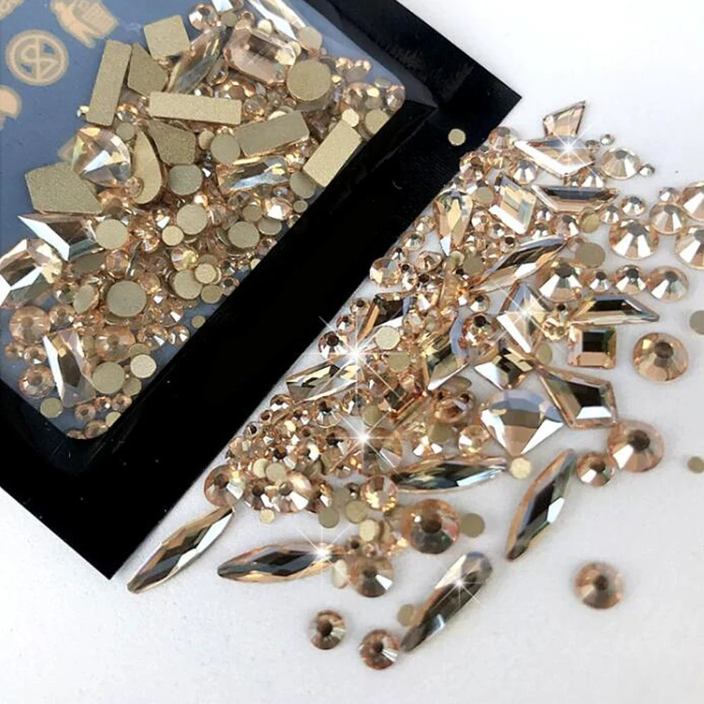 1Bag 3D AB/Clear Mixed-Shaped Round Nail Art Charms Sparkly Flatback