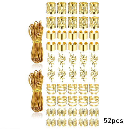 52Pcs Gold Hair Jewelry for Braids Accessories contain Hair Ropes For