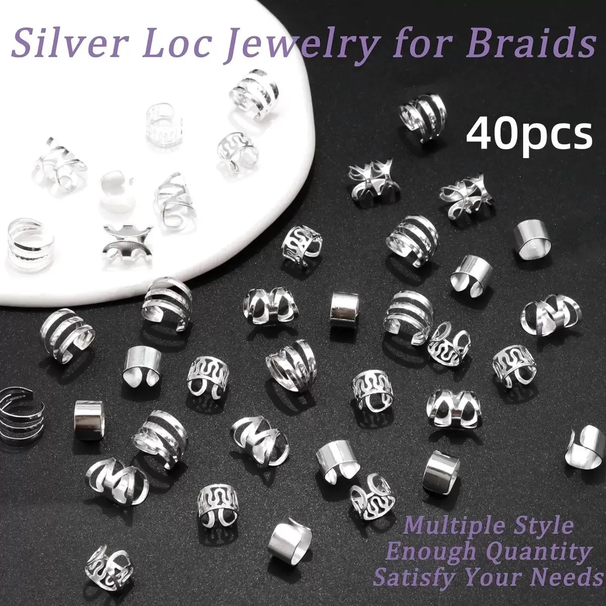 40PCS Hair Jewelry for Braids  Hair Cuffs Multi Style Rings Adjustable