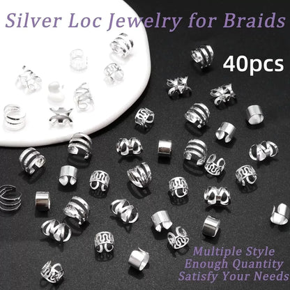 40PCS Hair Jewelry for Braids  Hair Cuffs Multi Style Rings Adjustable