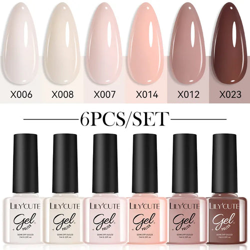 LILYCUTE 6Pcs/set 7ml Coffee Series Gel Nail Polish Kit 125 Colors