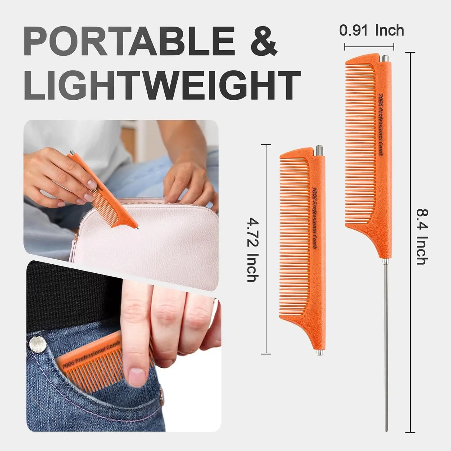 Scalable Pointed Rat Tail Combs Salon Metal Long Steel Pin Rat Tail