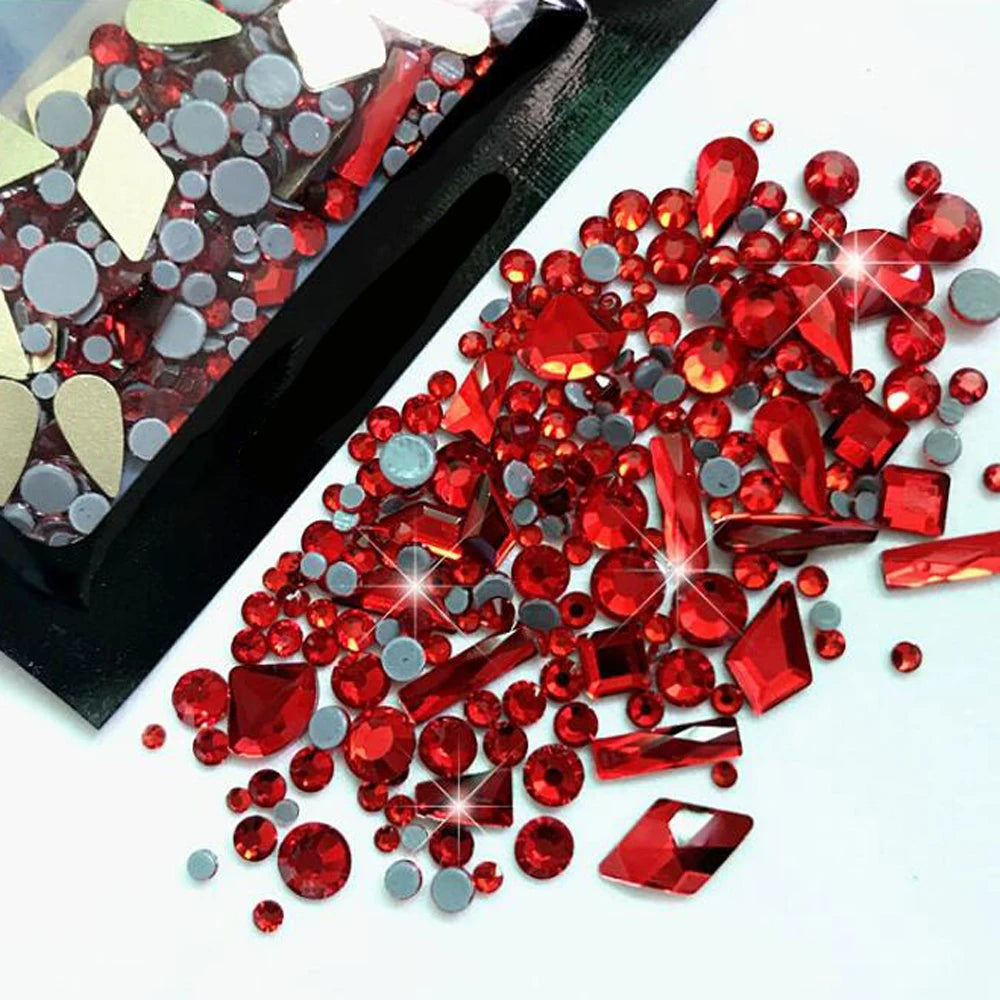 1Bag 3D AB/Clear Mixed-Shaped Round Nail Art Charms Sparkly Flatback
