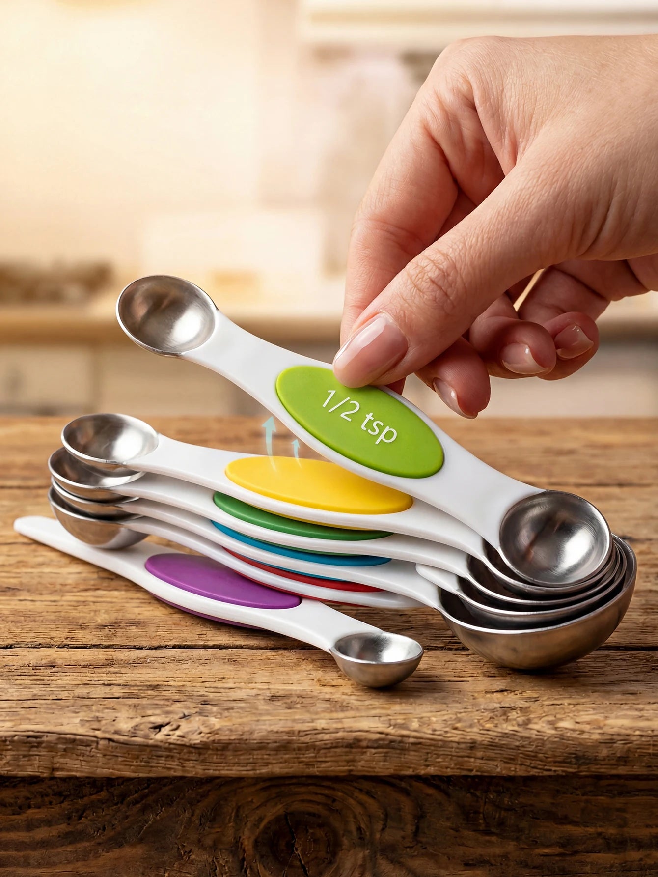 Pack of 8 Stainless Steel Magnetic Measuring Spoons Set, Dual Sided,