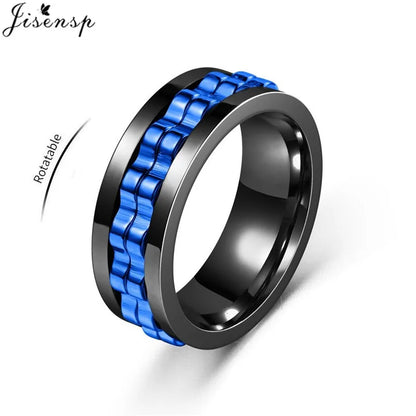 Anti Stress Rotatable Gear Chain Stainless Steel Ring for Men Punk