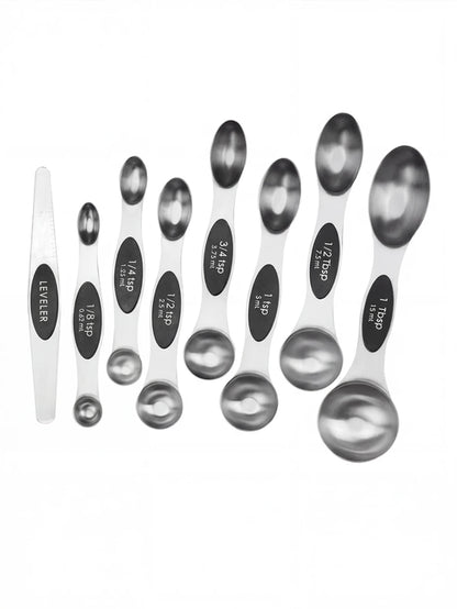 Pack of 8 Stainless Steel Magnetic Measuring Spoons Set, Dual Sided,