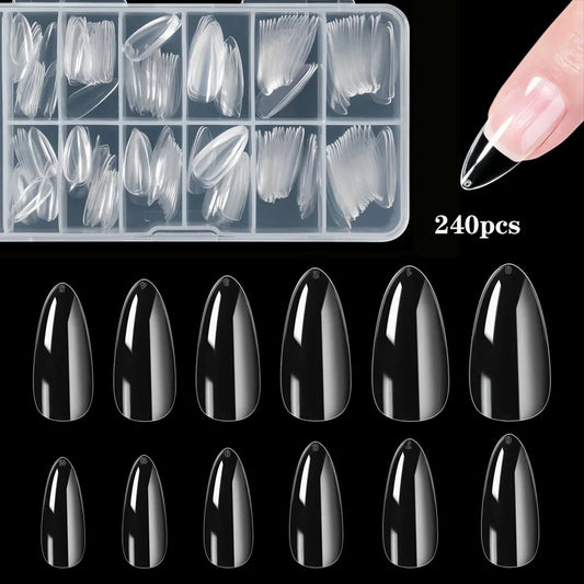 240 Almond False Nail Tips Clear Matt Soft Fake Nails Extension