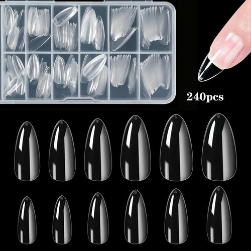 240 Almond False Nail Tips Clear Matt Soft Fake Nails Extension