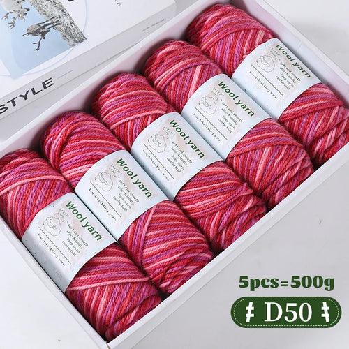 500g Gradient Dyed Rainbow Alpaca Wool Yarn, Thick Yarn for Hand