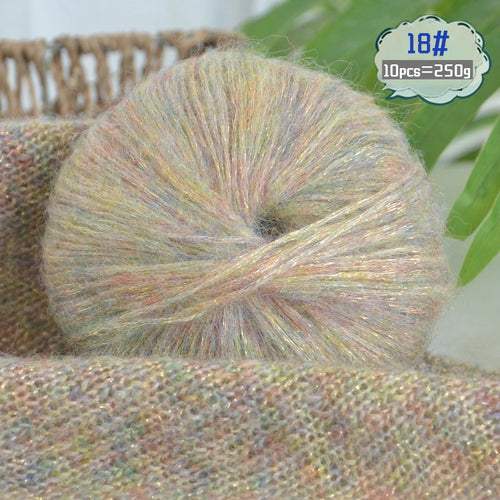 250g Large Bag of Colorful Glittery Wool Mohair Yarn, DIY Materials