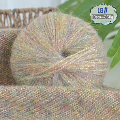 250g Large Bag of Colorful Glittery Wool Mohair Yarn, DIY Materials