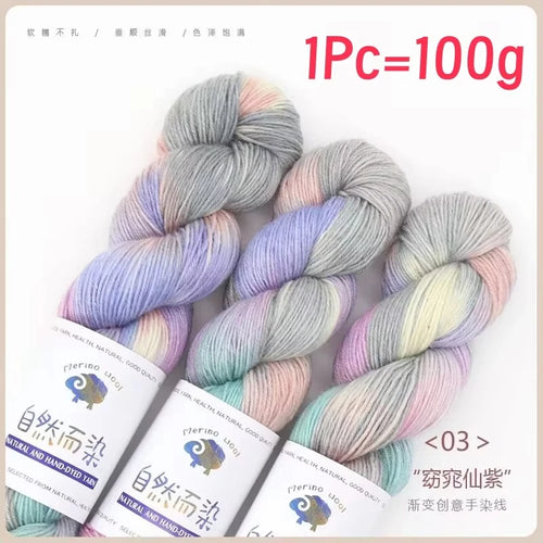 1Pc 100g/roll Merino Wool Yarn Handmade Dyed Wool Yarn Soft Sweater
