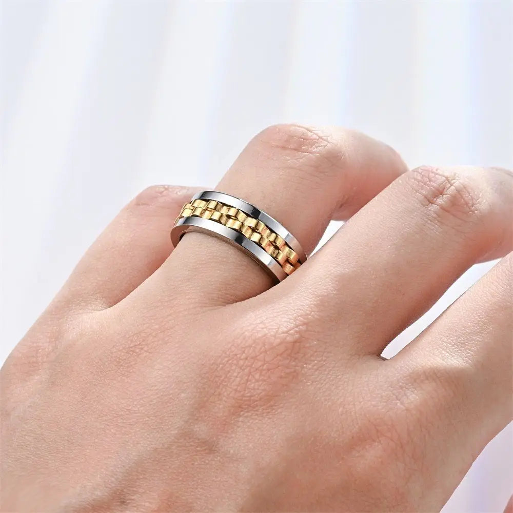 Anti Stress Rotatable Gear Chain Stainless Steel Ring for Men Punk