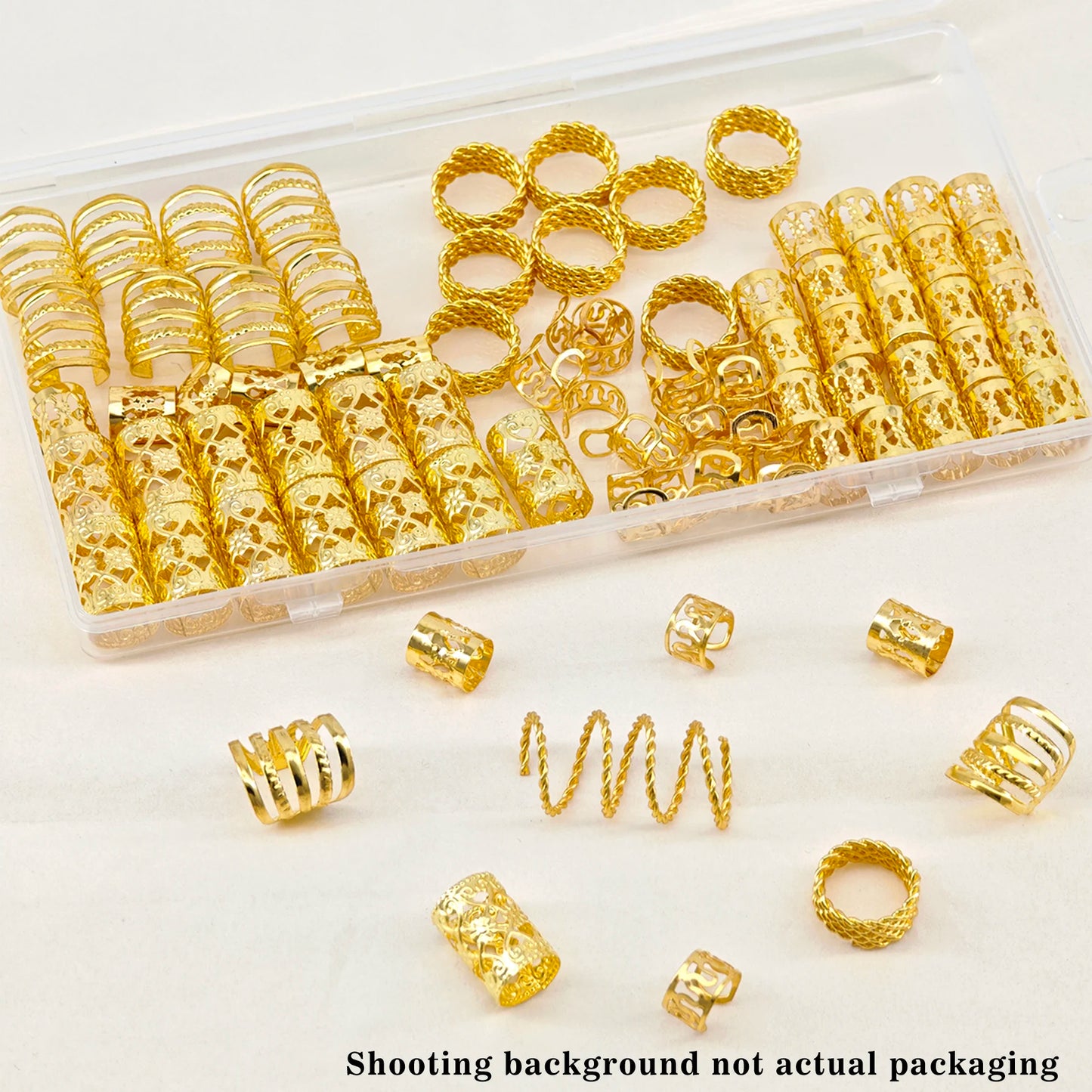 110 Pcs Gold Hair Jewelry for Braids and Dreadlocks - Metal Rings,