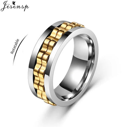 Anti Stress Rotatable Gear Chain Stainless Steel Ring for Men Punk