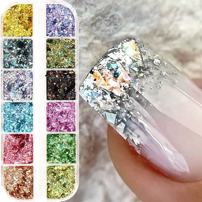 12 Grids Holographic Glitter Nail Art Sequins Sparkly Irregular Nail