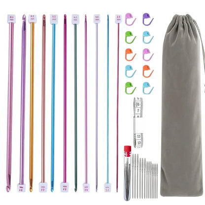 11 Size Tunisian Afghan Crochet Hooks Knit Needles Multicolor Aluminum