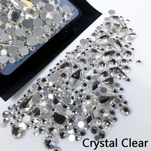 1Bag 3D AB/Clear Mixed-Shaped Round Nail Art Charms Sparkly Flatback
