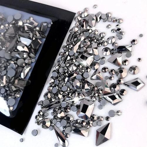 1Bag 3D AB/Clear Mixed-Shaped Round Nail Art Charms Sparkly Flatback