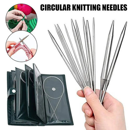 New 11PCS Stainless Steel Circular Knitting Needles Crochet Hook Set