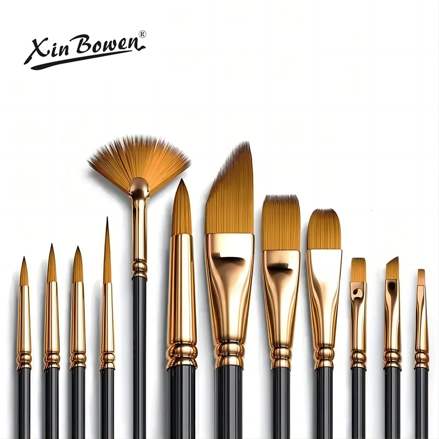 12 PCS Nylon Bristle Brushes Set for Artists And Amateurs - Flat