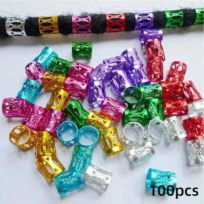 100pcs Dreadlock Hair Rings Adjustable Cuff Clip Hair Braids Loc Hair